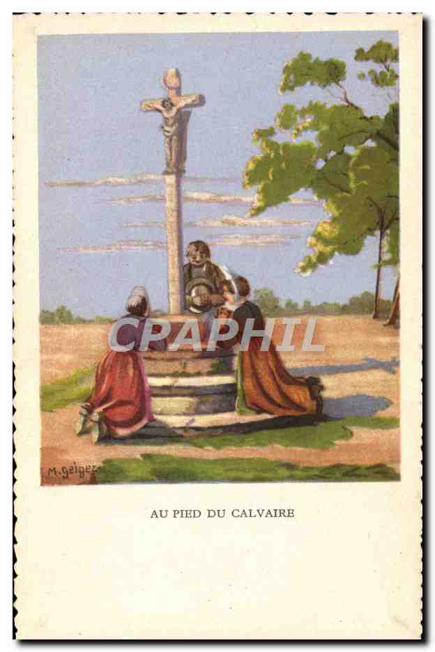 CPA Folklore Au pied du calvaire