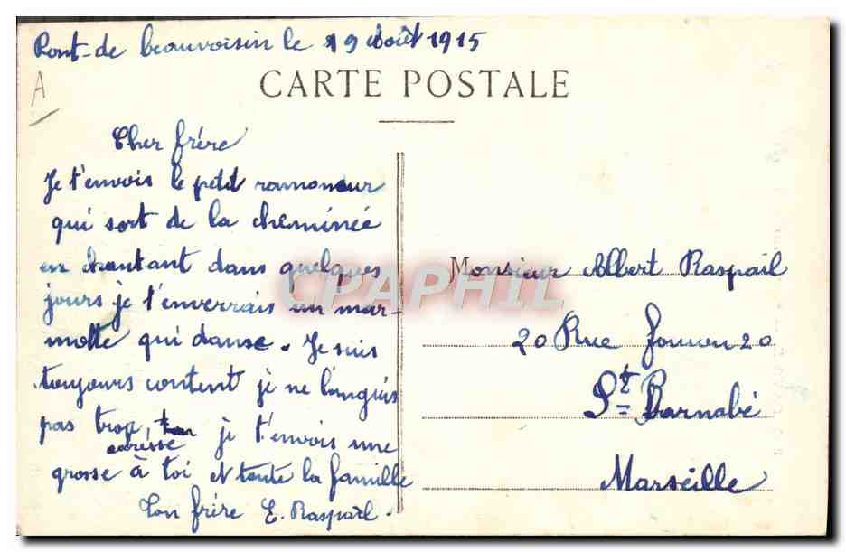 CPA Folklore Savoie Ramoneur au travail — Verso