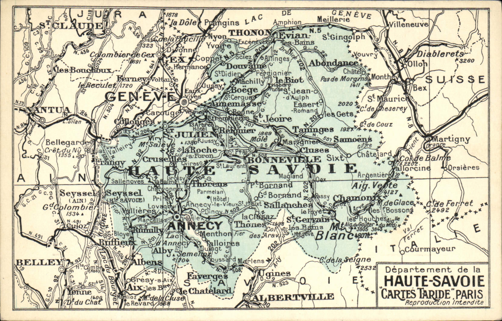 Carte géographique de la Haute-Savoie — Département de la Haute-Savoie — Cartes Postales "TARIDE" Paris