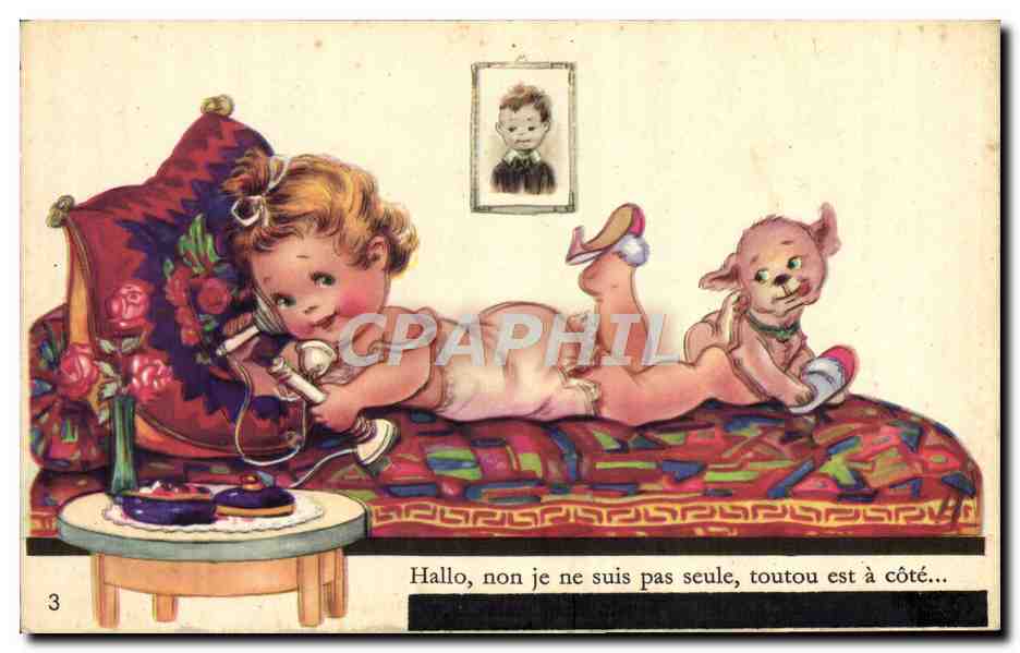 CPA Fantaisie Telephone Enfant Chien