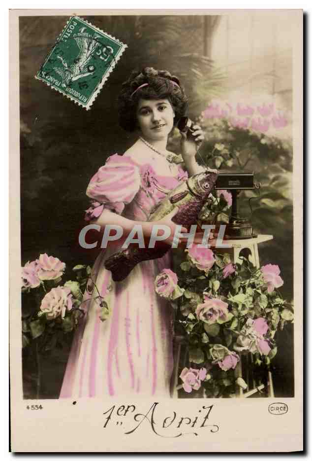 CPA Fantaisie Telephone Femme Poisson