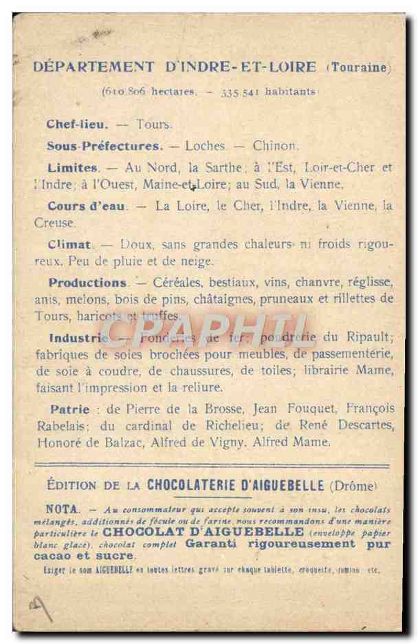 Département d'Indre-et-Loire — Touraine — Édition de la Chocolaterie d'Aiguebelle — Reverso