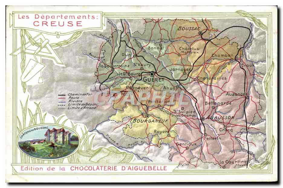 Département de la Creuse — Carte géographique et descriptive — Édition de la Chocolaterie d'Aiguebelle