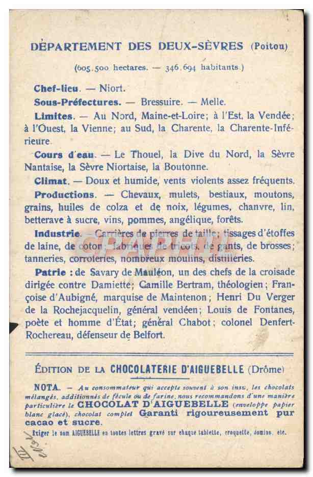 CPA Carte geographique Chocolaterie d'Aiguebelle Deux Sevres — Rückseite