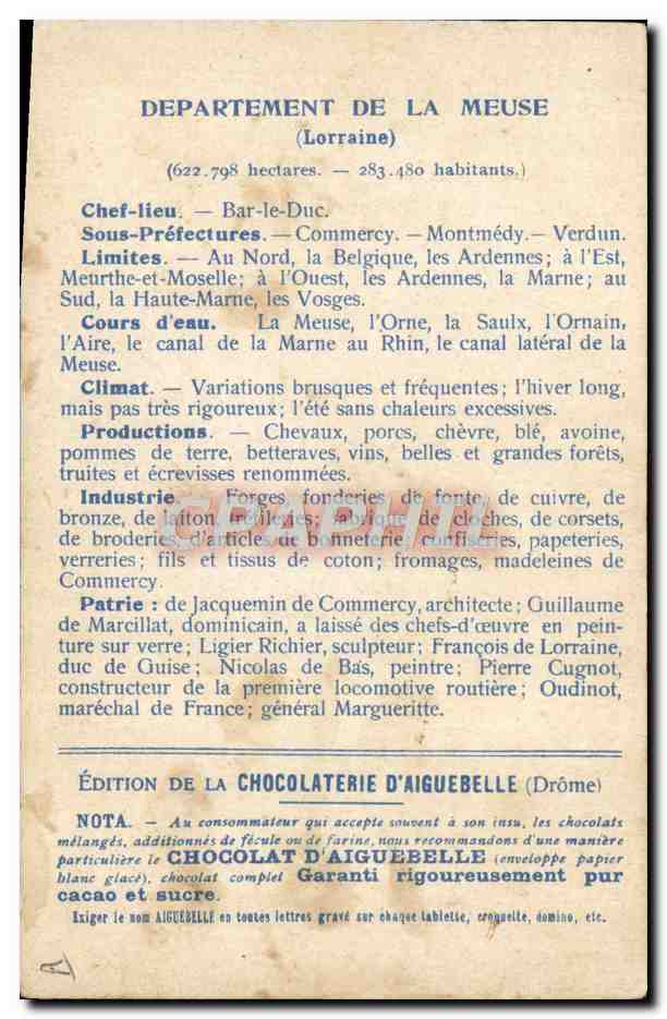 Les Départements : MEUSE — Édition de la Chocolaterie d'Aiguebelle — Reverso