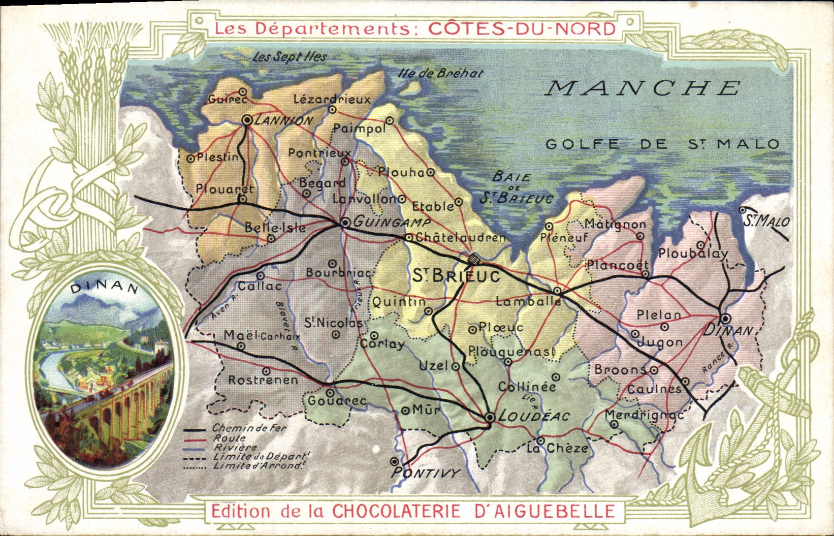 Côtes-du-Nord — Carte géographique et statistique — Édition de la Chocolaterie d'Aiguebelle
