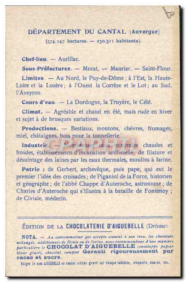 Les Départements : Cantal — Édition de la Chocolaterie d'Aiguebelle — Reverso