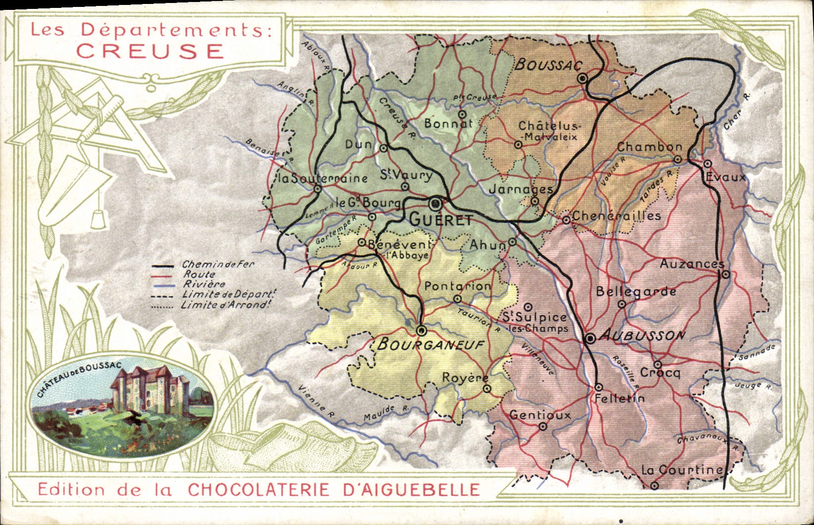 Département de la Creuse — Carte géographique et descriptive — Édition de la Chocolaterie d'Aiguebelle