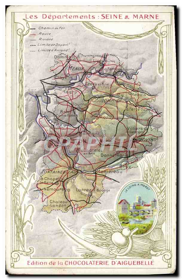 Carte postale illustrée du département de Seine-et-Marne — Édition de la Chocolaterie d'Aiguebelle