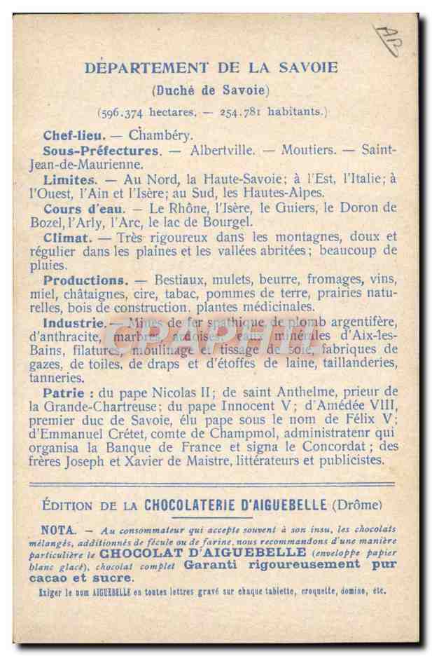Savoie — Les Départements : Savoie — Édition de la Chocolaterie d'Aiguebelle — Reverso