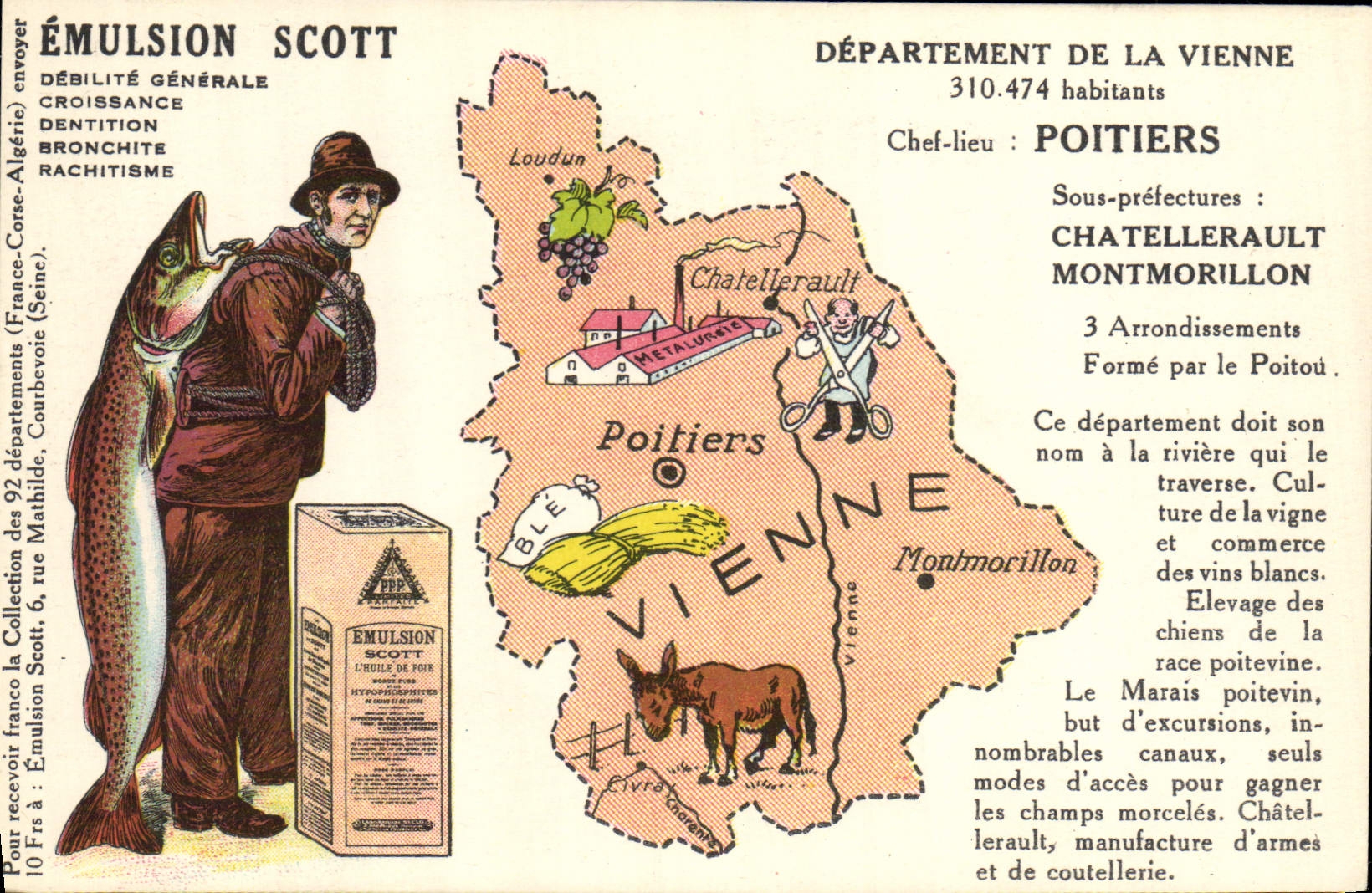 Departamento de la Vienne — Tarjeta publicitaria para la Emulsión Scott — Editor: FPP París