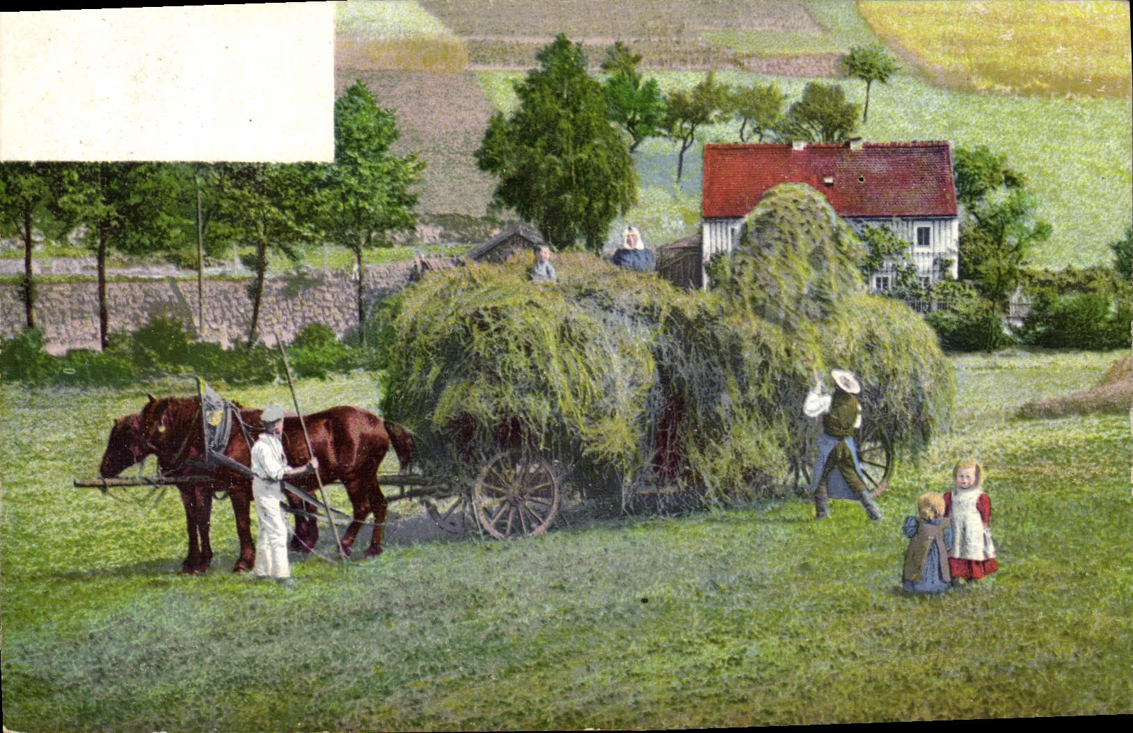 Scène de moisson — Paysage rural avec chariot de foin — Photocromie DSD n°1128