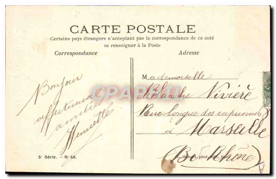 En Route pour les Champs — C. Milicent, phot. coll. Paris — 5e Série N° 46 — Verso