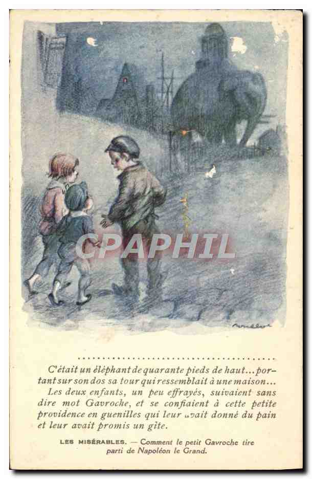 CPA Fantaisie Illustrateur Poulbot Victor Hugo Les Miserables Elephant