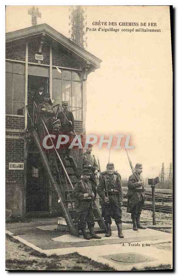 CPA Greve des chemins de fer Poste d'aiguillage occupe militairement Train TOP