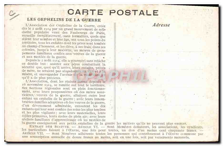 CPA Les orphelins de guerre A St Jean Cap Ferrat La cueillette des oranges Enfants — Rückseite