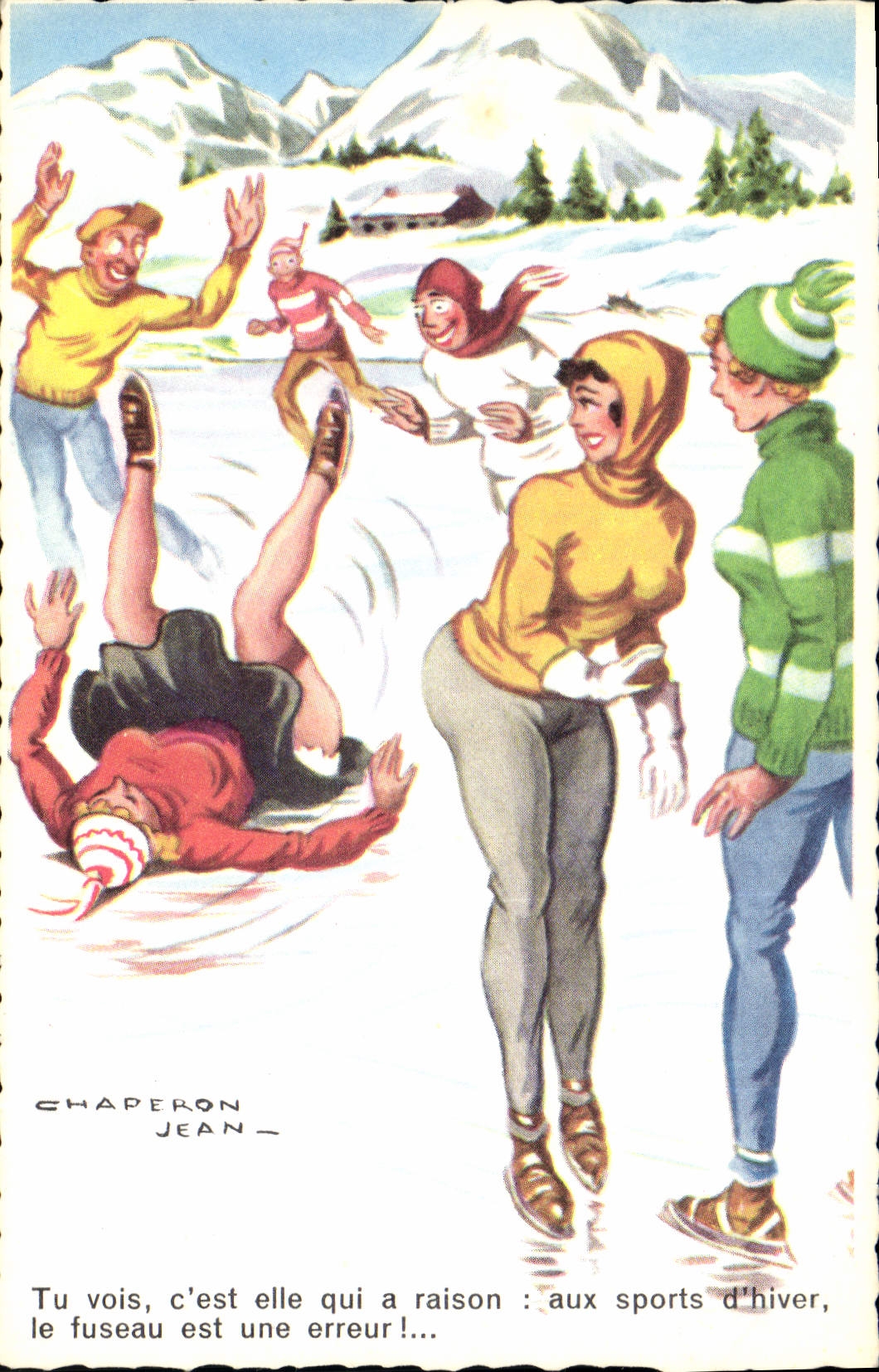 CPA Humour Jean Chaperon Patins a glace 