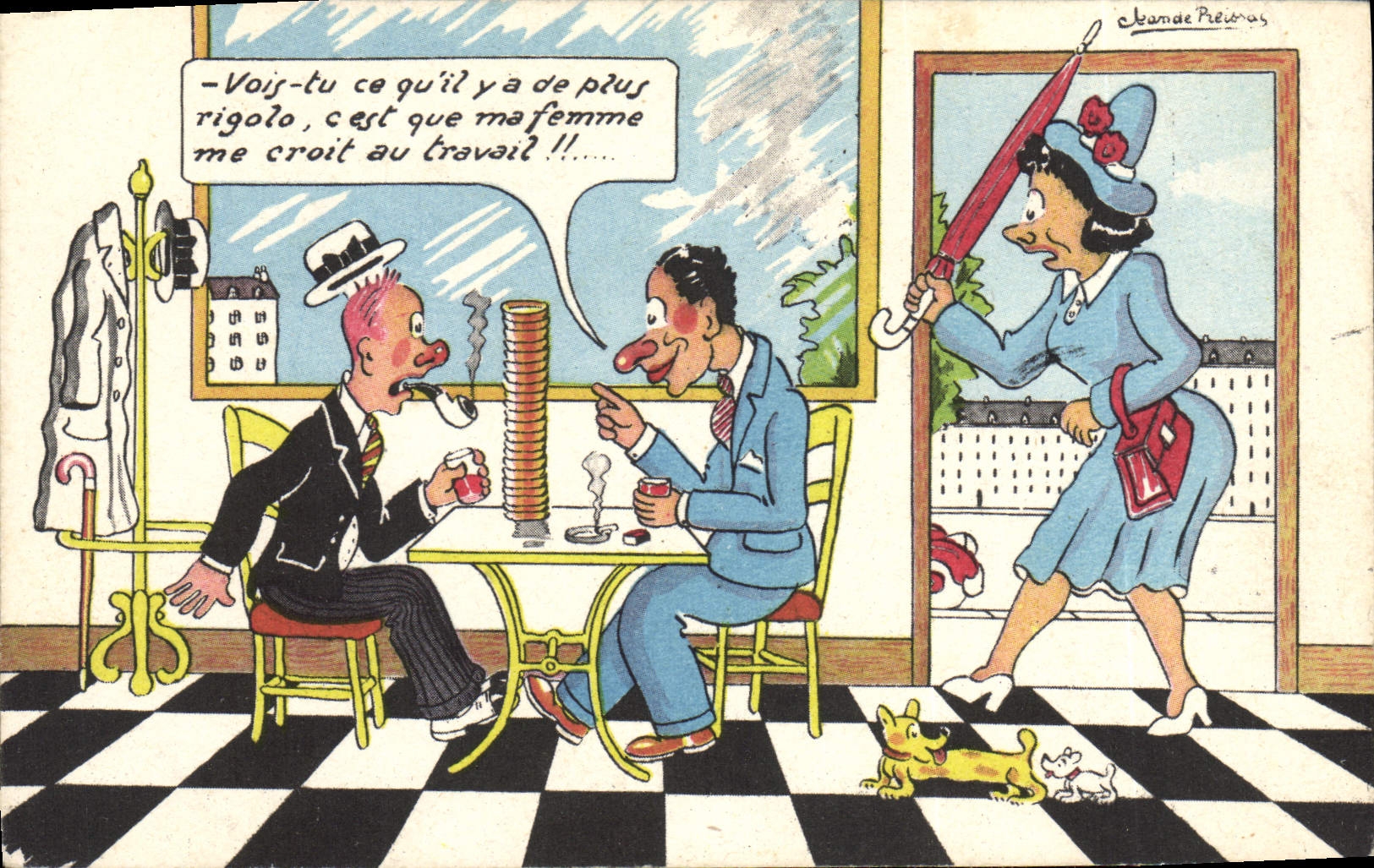Deux hommes au café — caricature de Claude Piétras — Éditions BURTON n°12901