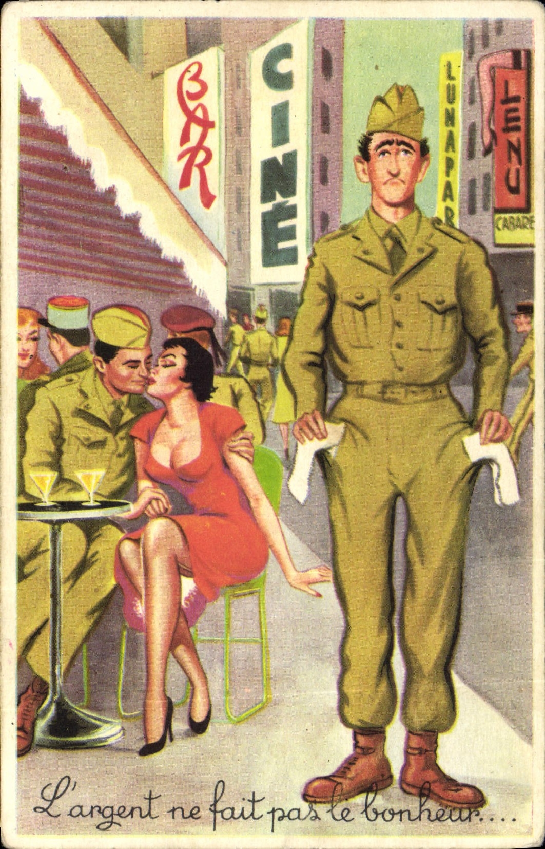 CPA Humour L'argent ne fait pas le bonheur Soldat Militaria 