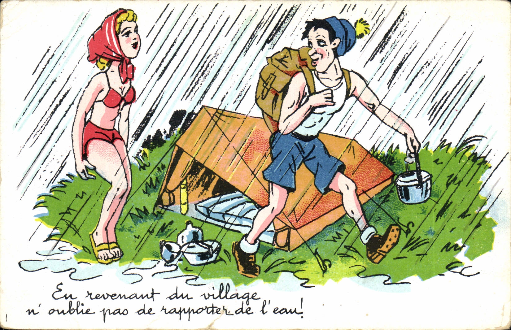 CPA Humour En revenant du village Camping