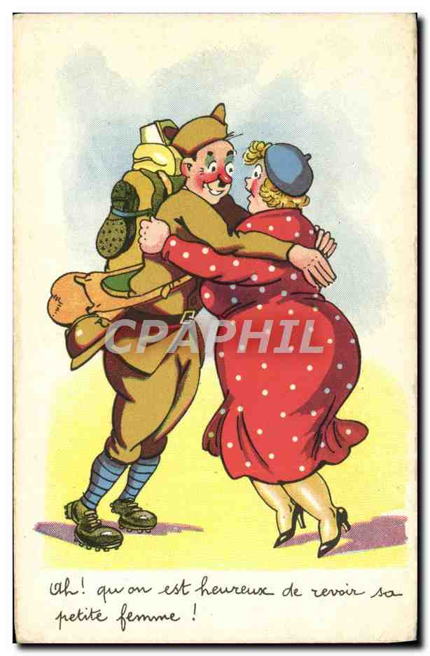 CPA Humour Soldat Militaria Femme forte 