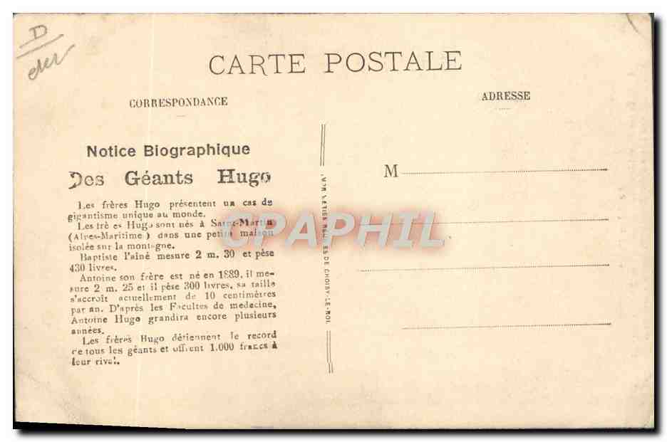 CPA Foklore Le pere Hugo Fils geants TOP — Rückseite