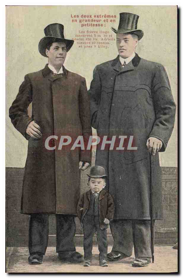 CPA Foklore Geant Freres Hugo Adriens Nain 