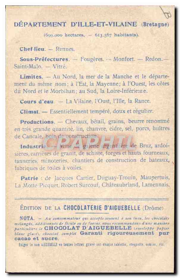 CPA Cartes Geographiques Chocolaterie d'Aiguebelle Ille et vilaine Chateaubriand  — Rückseite