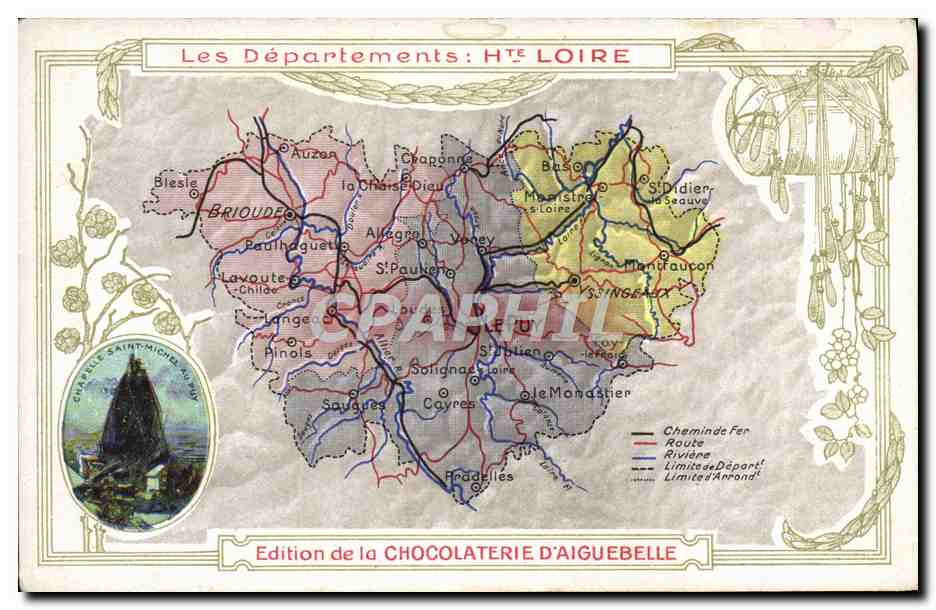 CPA Cartes Geographiques Chocolaterie d'Aiguebelle Haute loire Saitn Michel au Puy