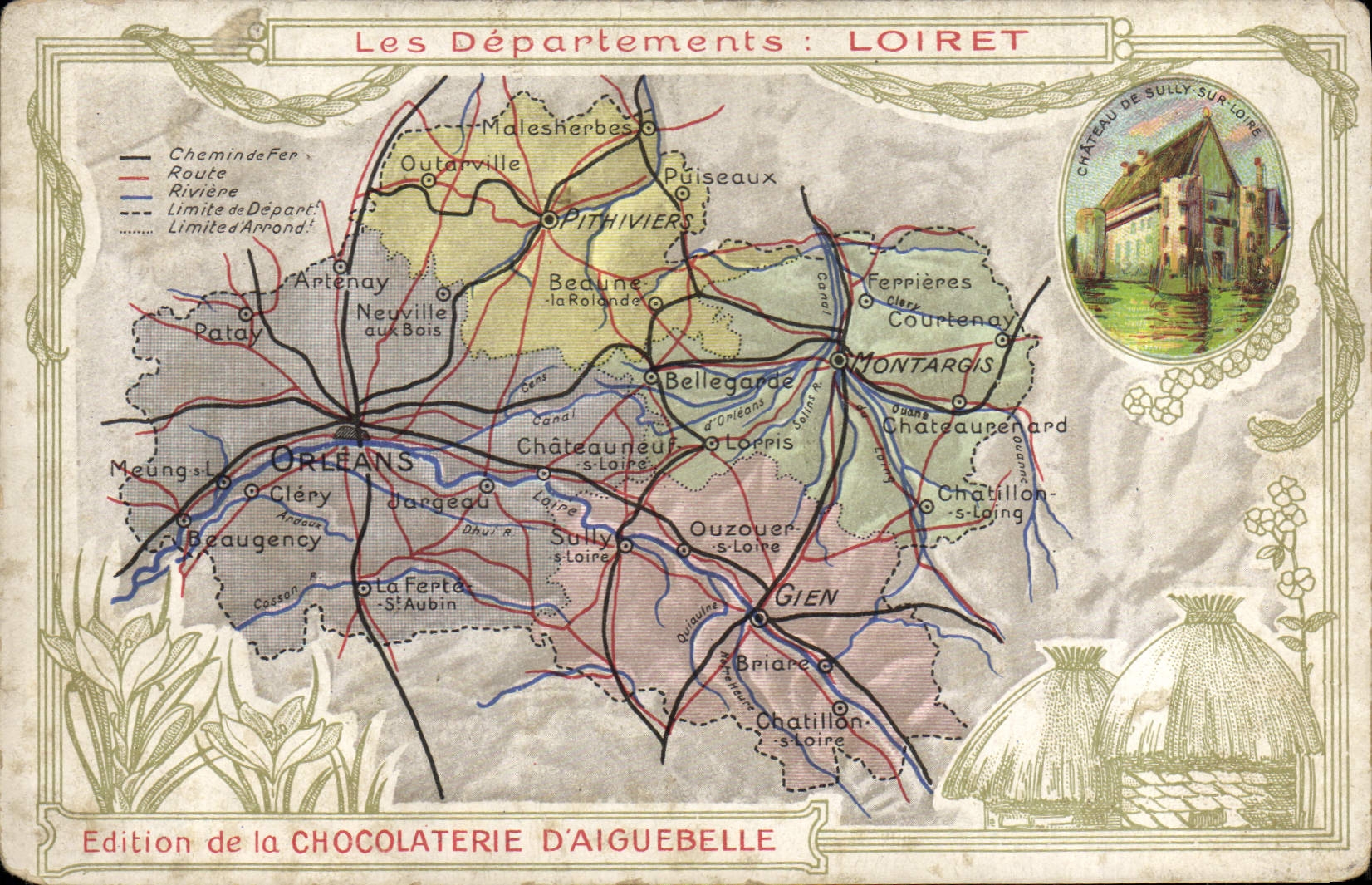 Tarjeta postal antigua Tarjetas Geográficas Chocolaterie d'Aiguebelle Loiret Sully sur Loire