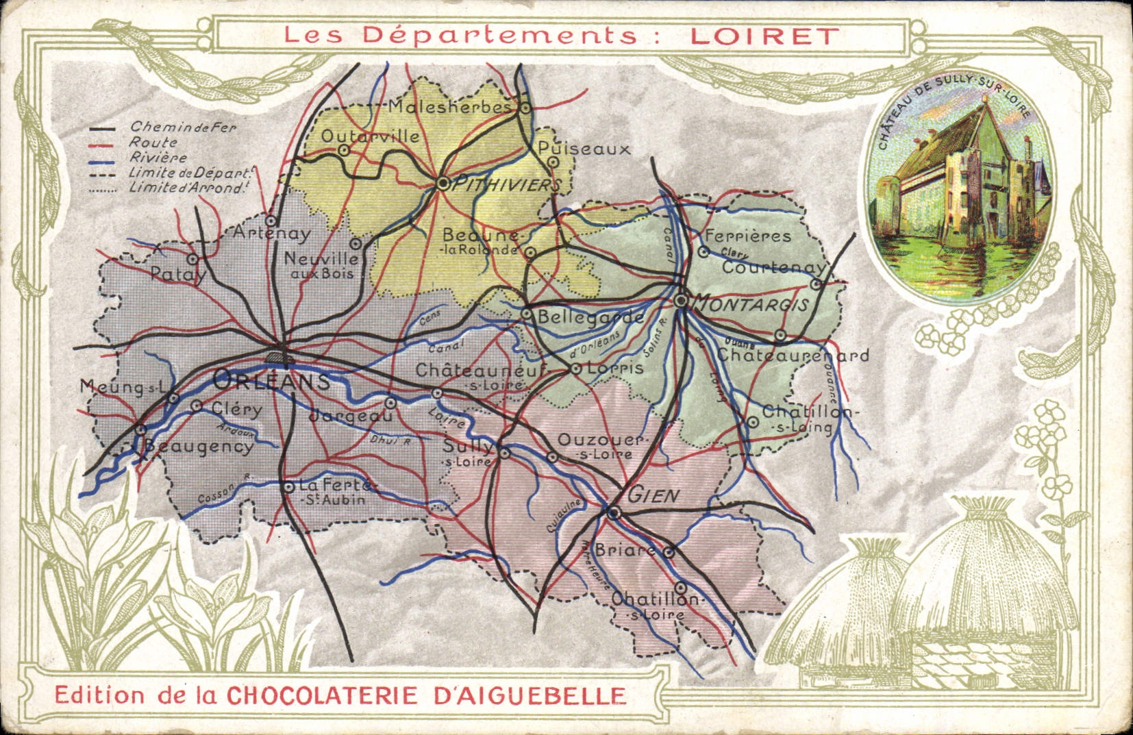 CPA Cartes Geographiques Chocolaterie d'Aiguebelle Loiret Sully sur Loire