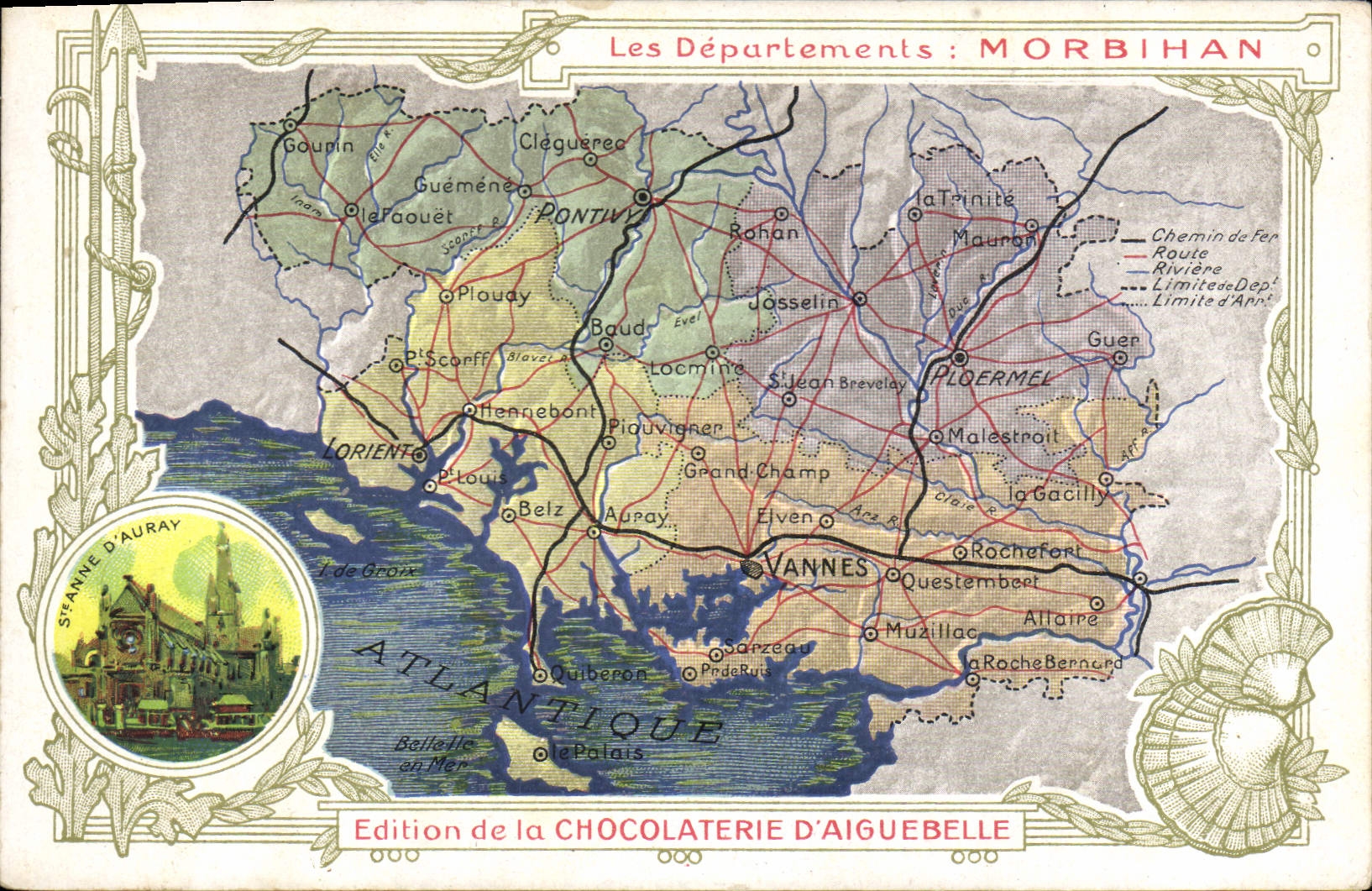 CPA Cartes Geographiques Chocolaterie d'Aiguebelle Morbihan Ste Anne d'Auray