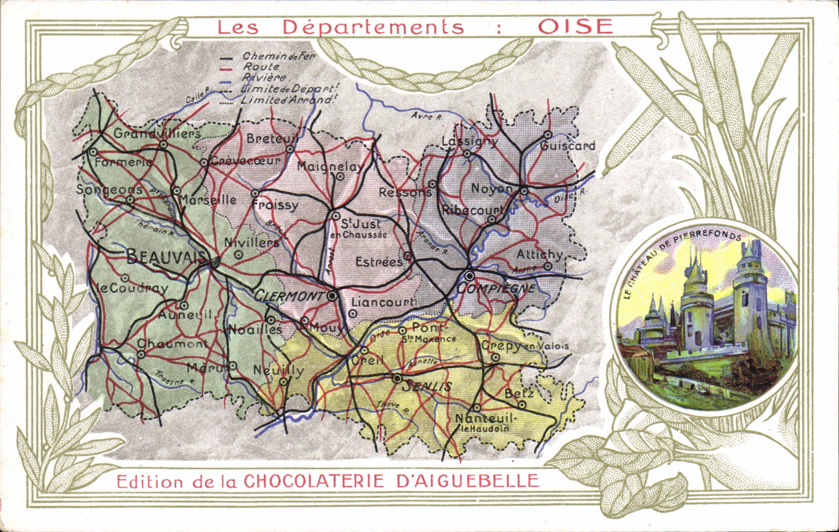 CPA Cartes Geographiques Chocolaterie d'Aiguebelle Oise Chateau de Pierrefonds 
