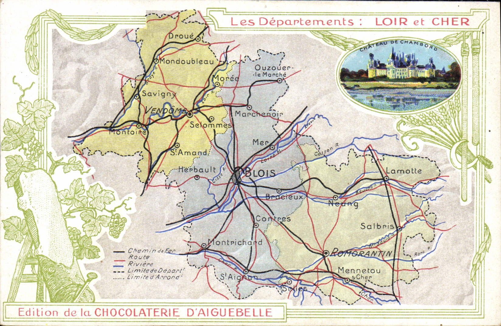CPA Cartes Geographiques Chocolaterie d'Aiguebelle Loir et Cher Chateau de Chambord 