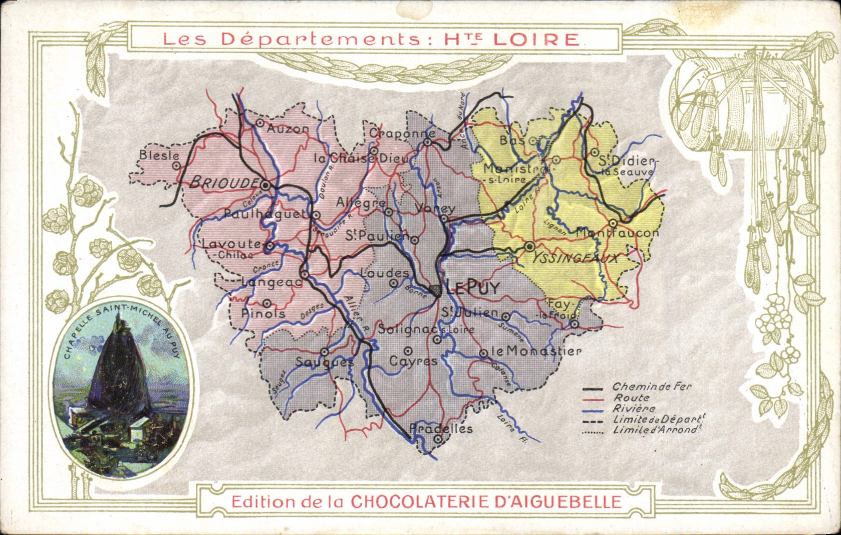 Haute-Loire — Karte der Departemente — Ausgabe der Schokoladenfabrik Aiguebelle