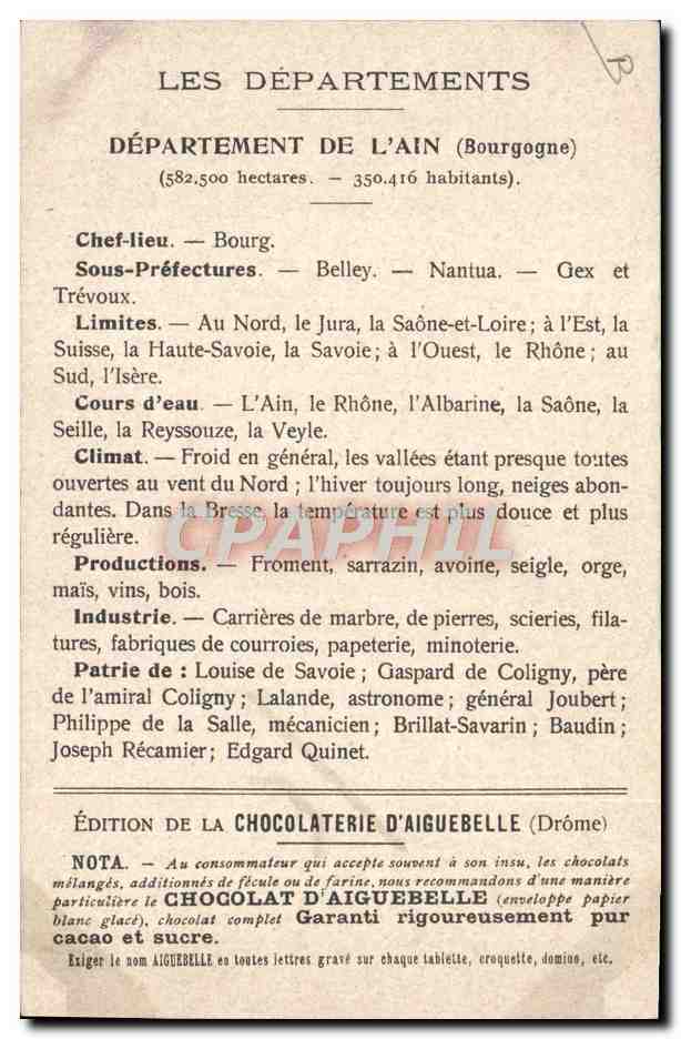 I Dipartimenti: AIN — Edizione della Cioccolateria di Aiguebelle — Verso