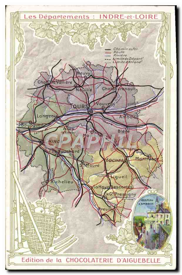 CPA Cartes Geographiques Chocolaterie d'Aiguebelle Indre et Loire Chateau d'Amboise
