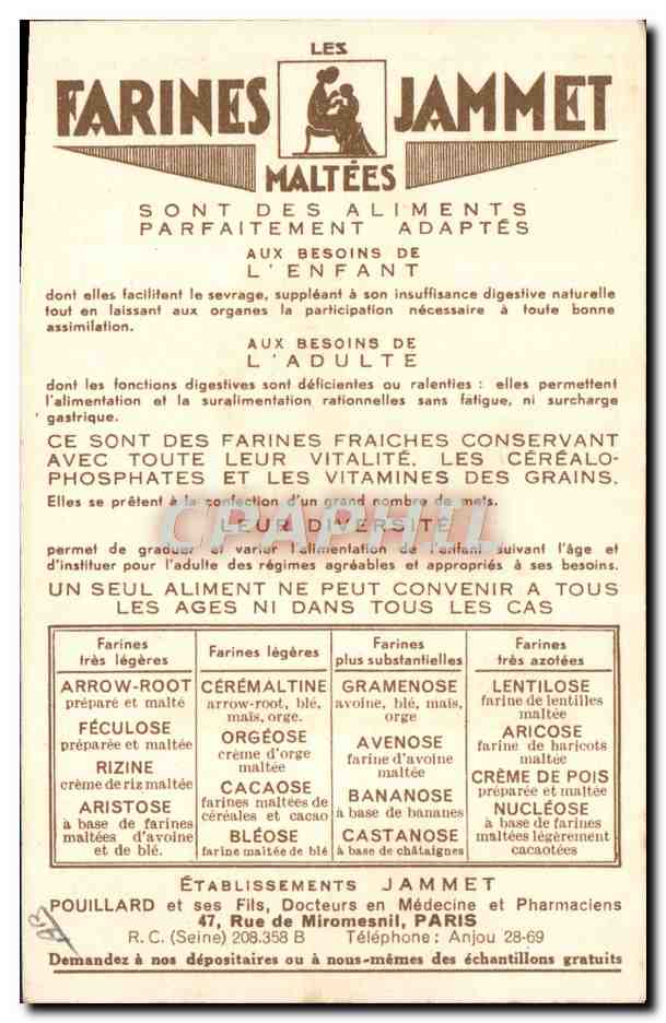 CPA Folklore Picardie Farines Jammet — Verso