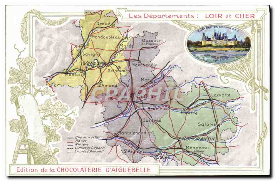 CPA Cartes Geographiques Chocolaterie d'Aiguebelle Loir et Cher Chateau de Chambord 