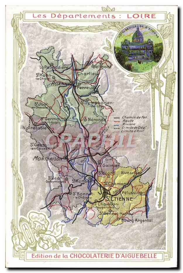 CPA Cartes Geographiques Chocolaterie d'Aiguebelle Loire St Etienne