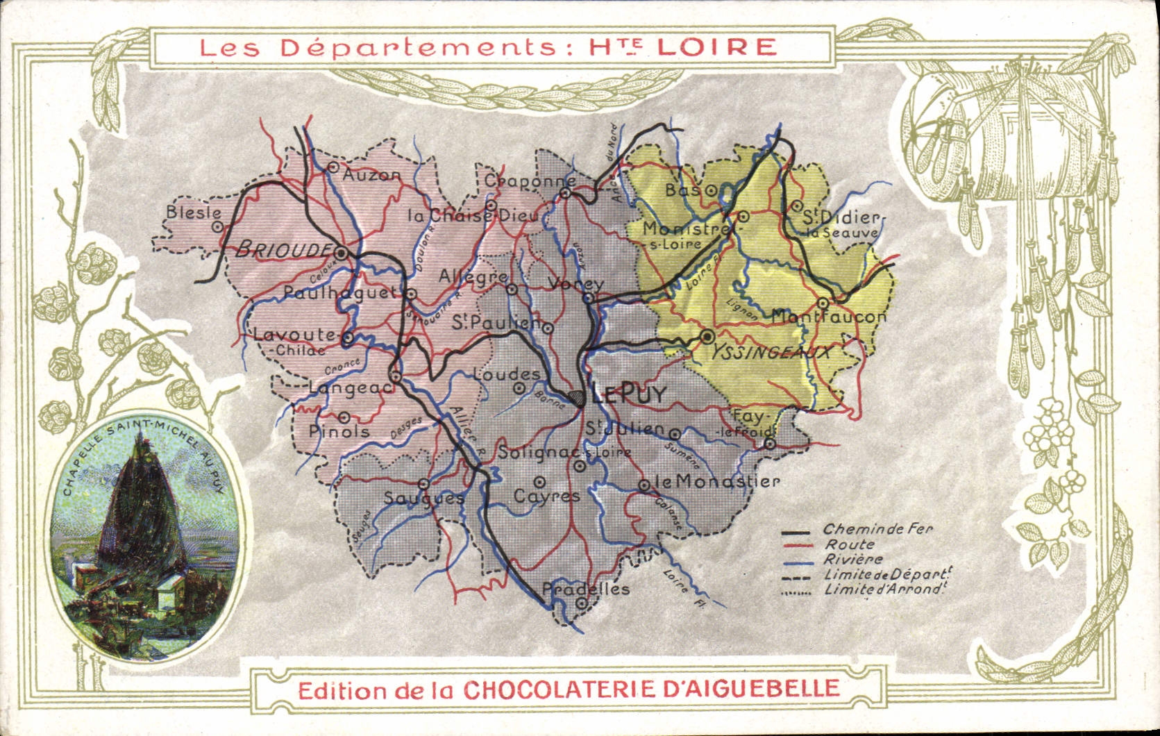 CPA Cartes Geographiques Chocolaterie d'Aiguebelle Haute Loire Chapelle de Saint Michel au Puy 