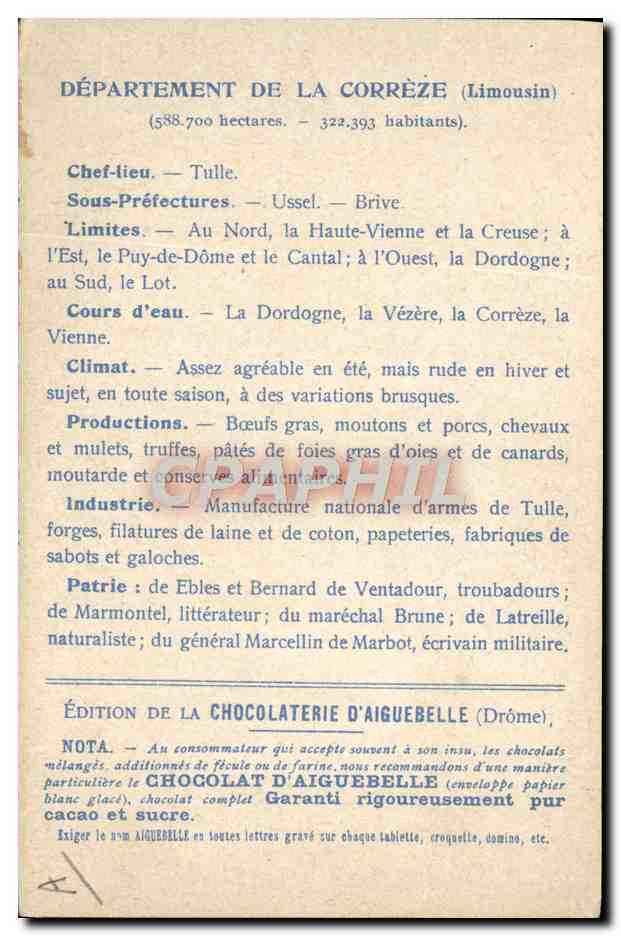 Département Corrèze — Ausgabe der Schokoladenfabrik Aiguebelle — Rückseite