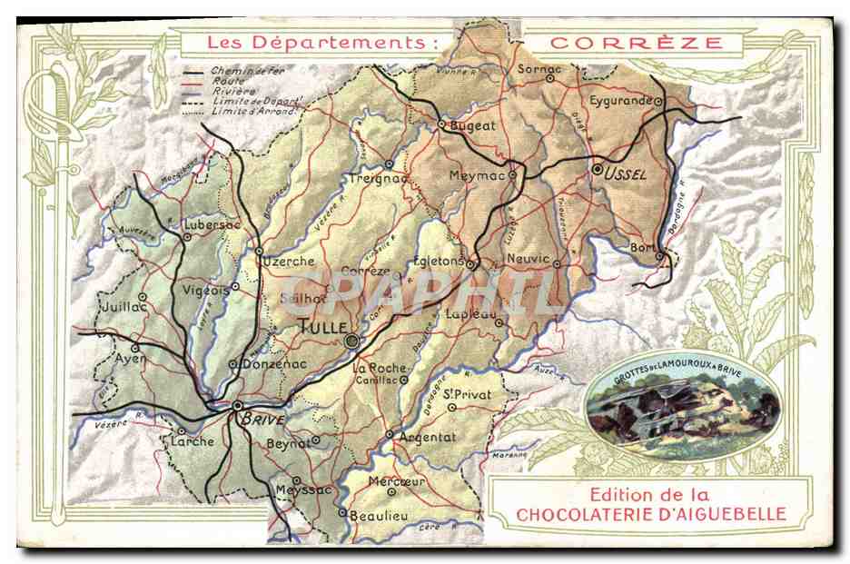 Corrèze — Carta geográfica y descriptiva — Edición de la Chocolatería de Aiguebelle