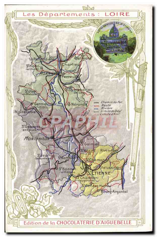 CPA Cartes Geographiques Chocolaterie d'Aiguebelle Loire St Etienne 