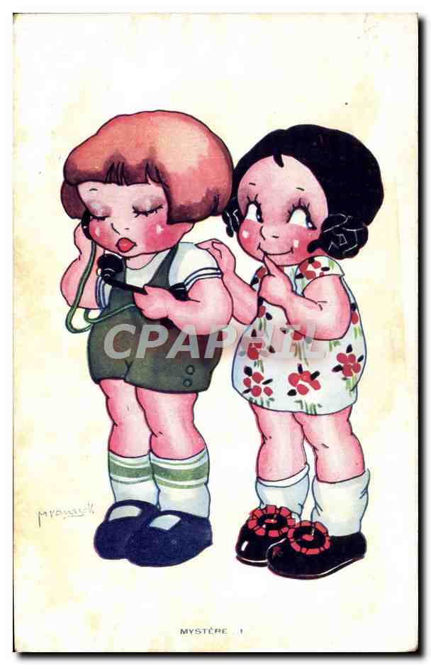 Deux enfants parlant au téléphone — série Mystère — éditeur Massard