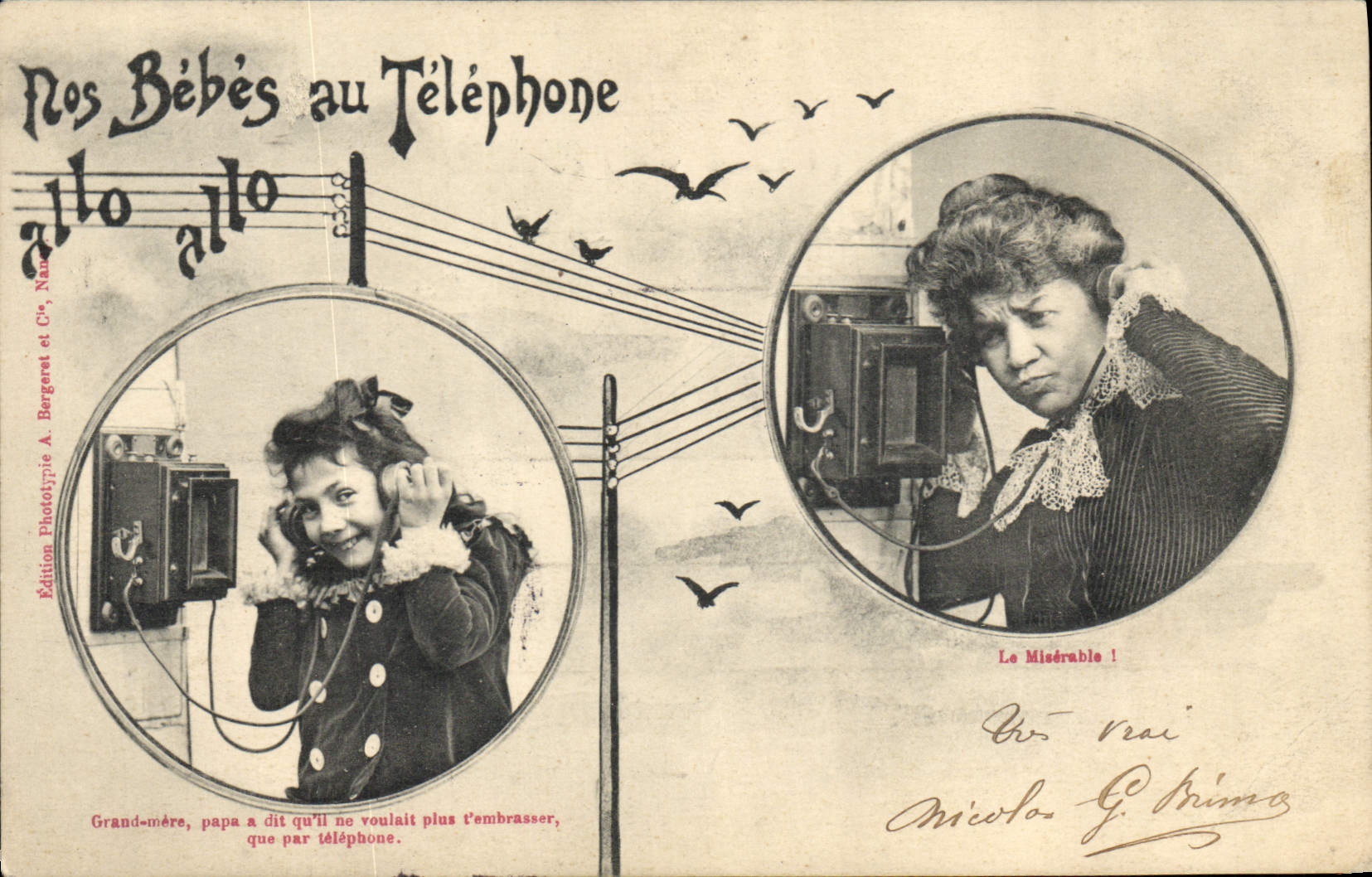 Nos Bébés au Téléphone — Grand-mère et petite-fille — Édition A. Bergewet et Cie, Nantes