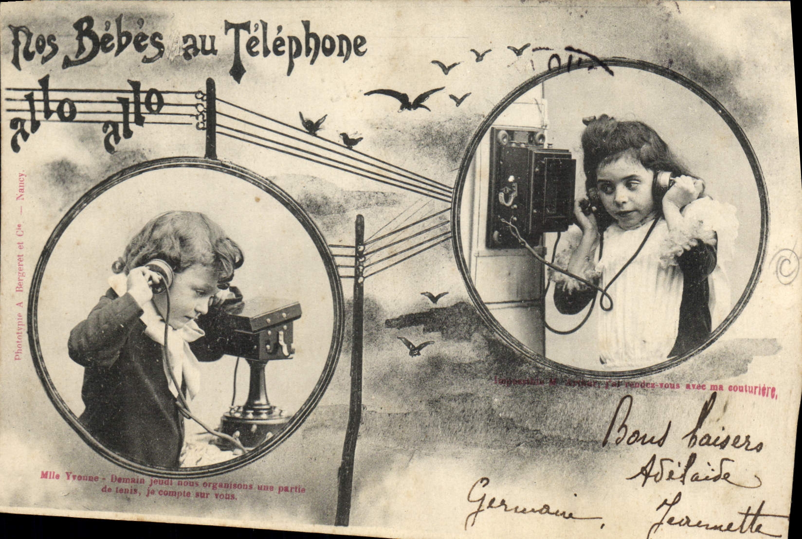 I Nostri Bambini al Telefono — Fototipo A. Bergeret et Cie — Nancy