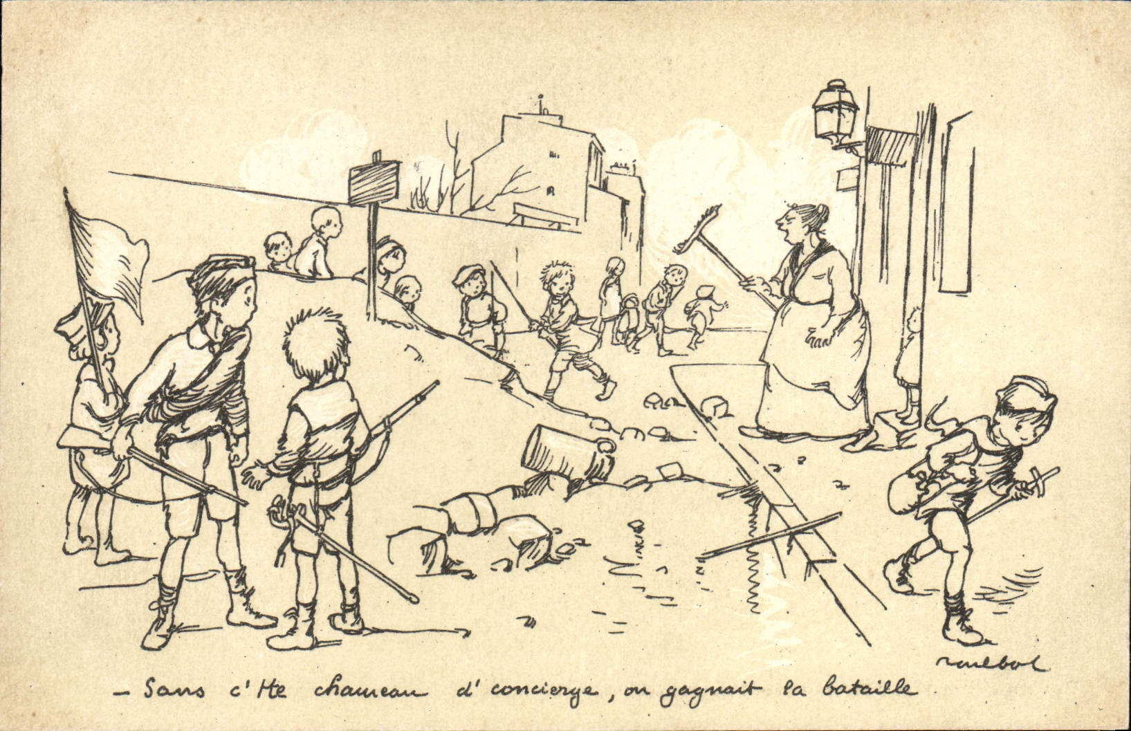 Enfants jouant à la bataille — conciergerie — Poulbot n°47