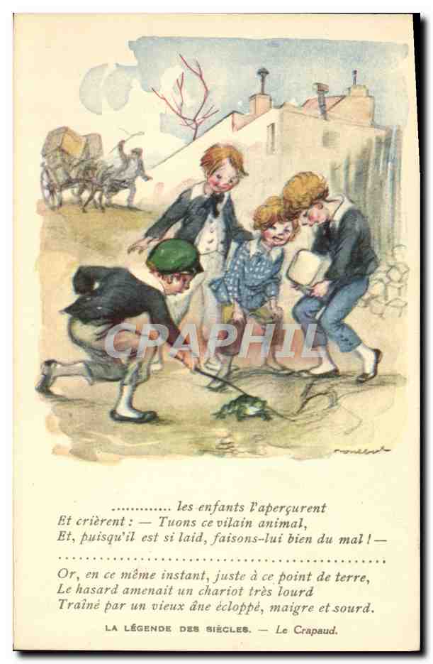 CPA Fantaisie Illustrateur Poulbot Legende des Siecles Victor Hugo Crapaud Grenouille 