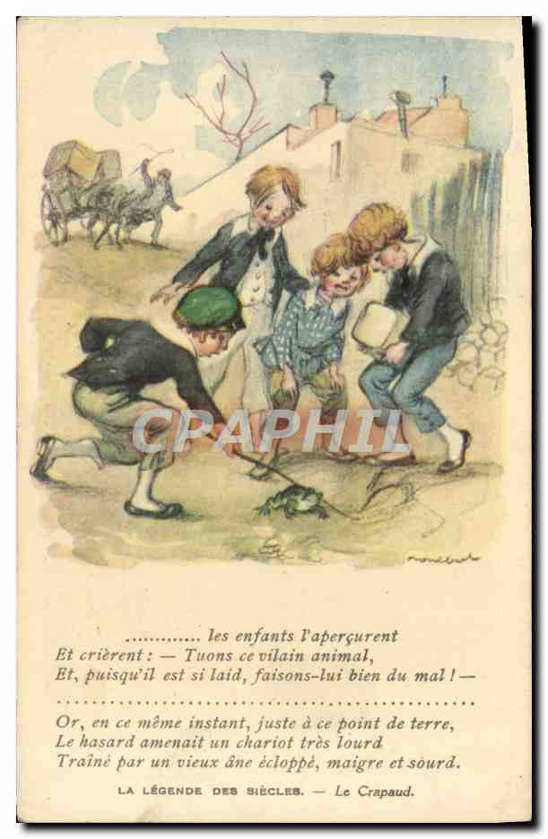 CPA Fantaisie Illustrateur Poulbot Legende des Siecles Victor Hugo Crapaud Grenouille 